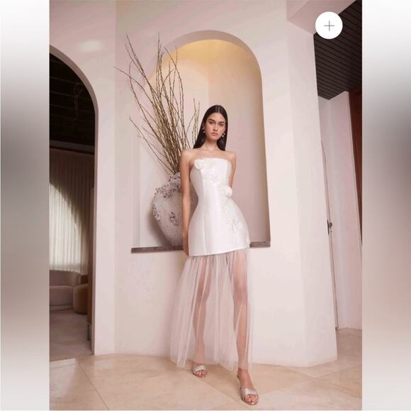 elliatt oleander strapless sateen 3D flower pearl mesh maxi mini dress large NEW - Picture 15 of 15